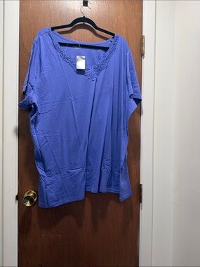 Avenue Lavender Crochet-Trim Short Sleeve Top